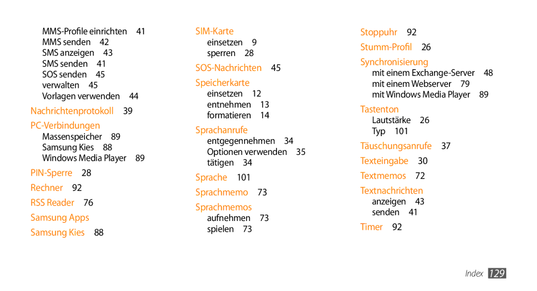 Samsung GT-S5330CWADBT, GT-S5330CWAVIA manual MMS-Profile einrichten , Entgegennehmen 34 Optionen verwenden 35 tätigen  